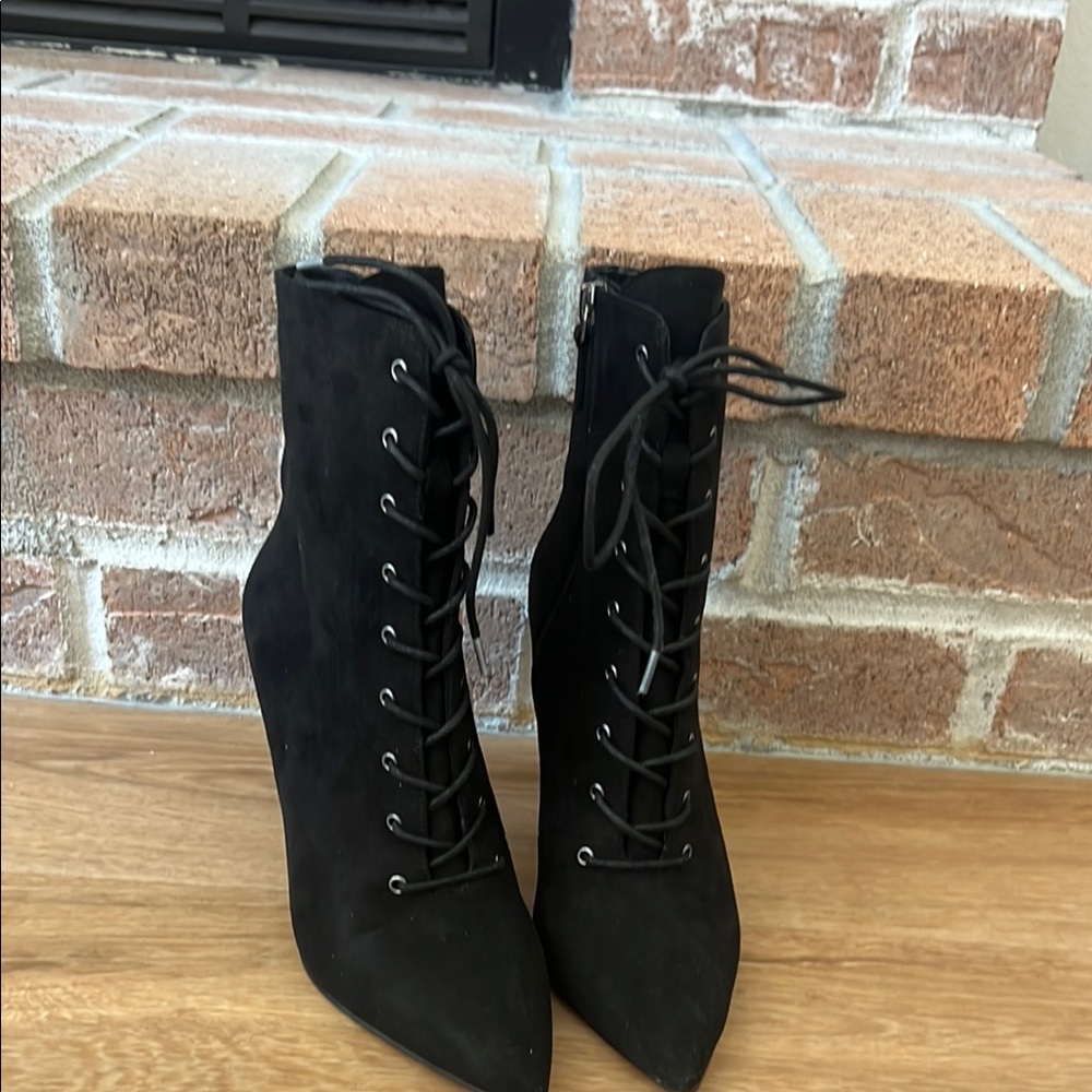 Leith Black Heeled Booties with Lace-Up Design